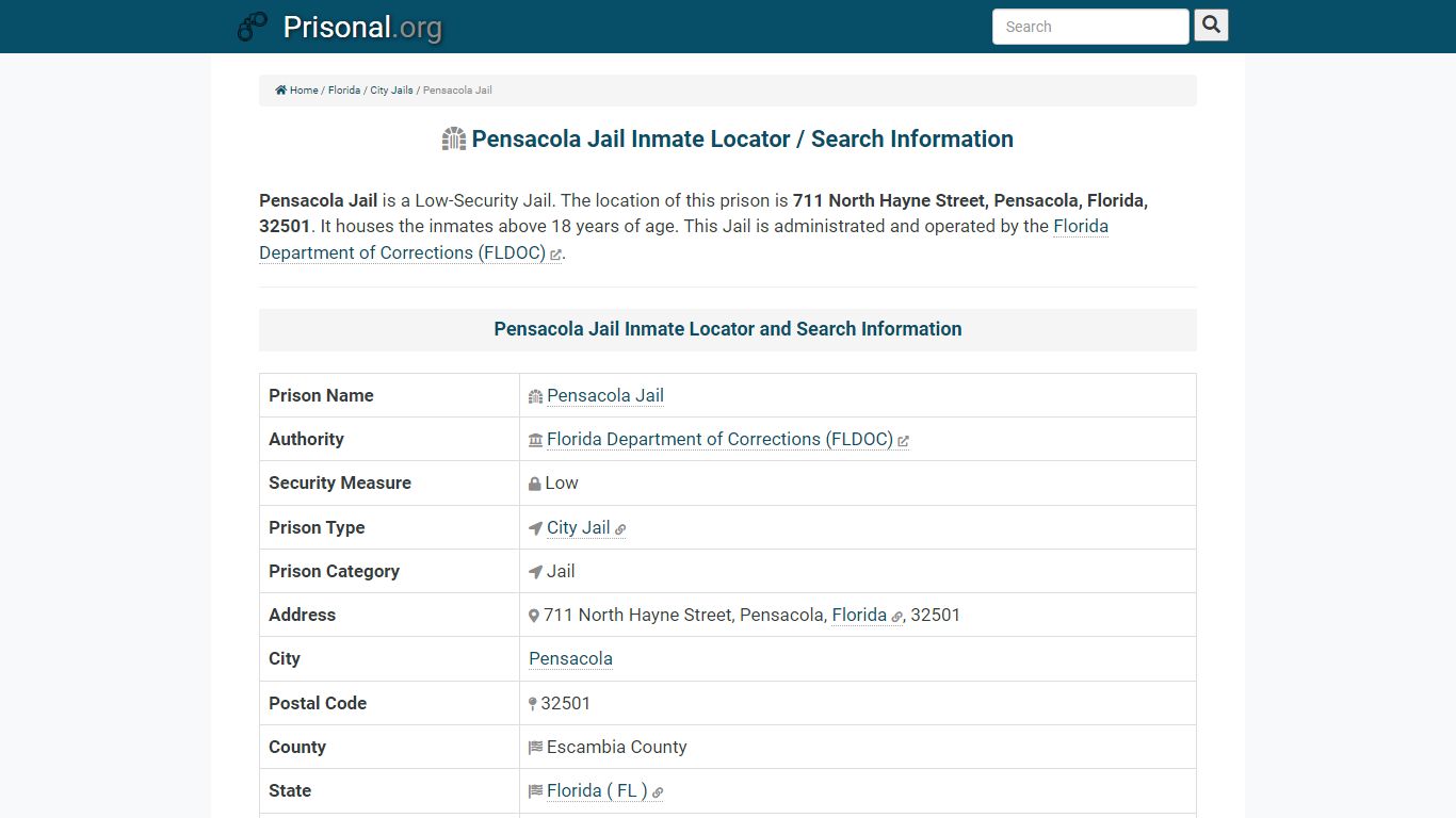 Pensacola Jail-Inmate Locator/Search Info, Phone, Fax ...